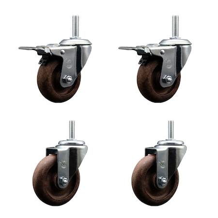 Service Caster 4 Inch High Temp Glass Filled Nylon 58 Inch Stem Caster Set 2 Total Lock Brakes SCC-TSTTL20S414-GFNSHT-58212-2-S-2